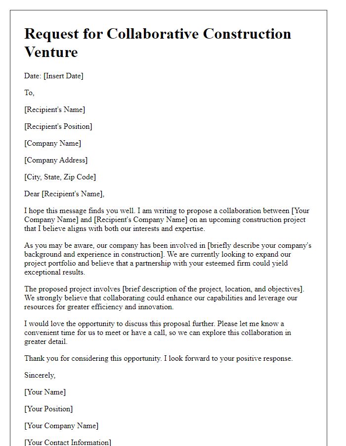 Letter template of collaborative construction venture request.