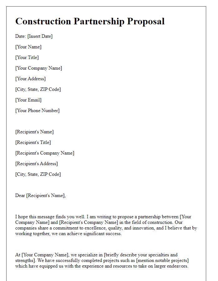 Letter template of construction partnership proposal.