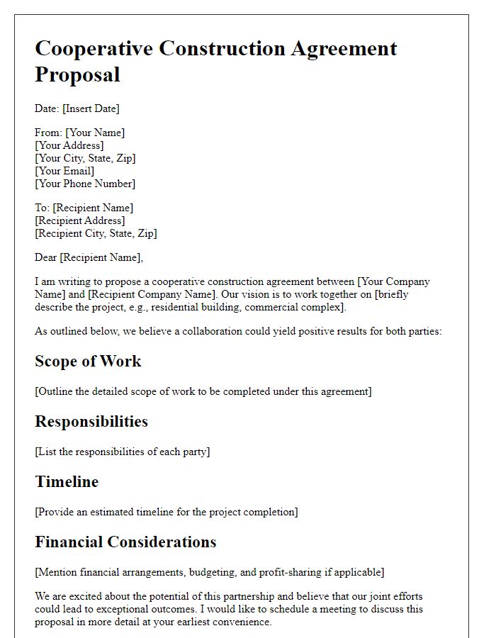 Letter template of cooperative construction agreement proposal.