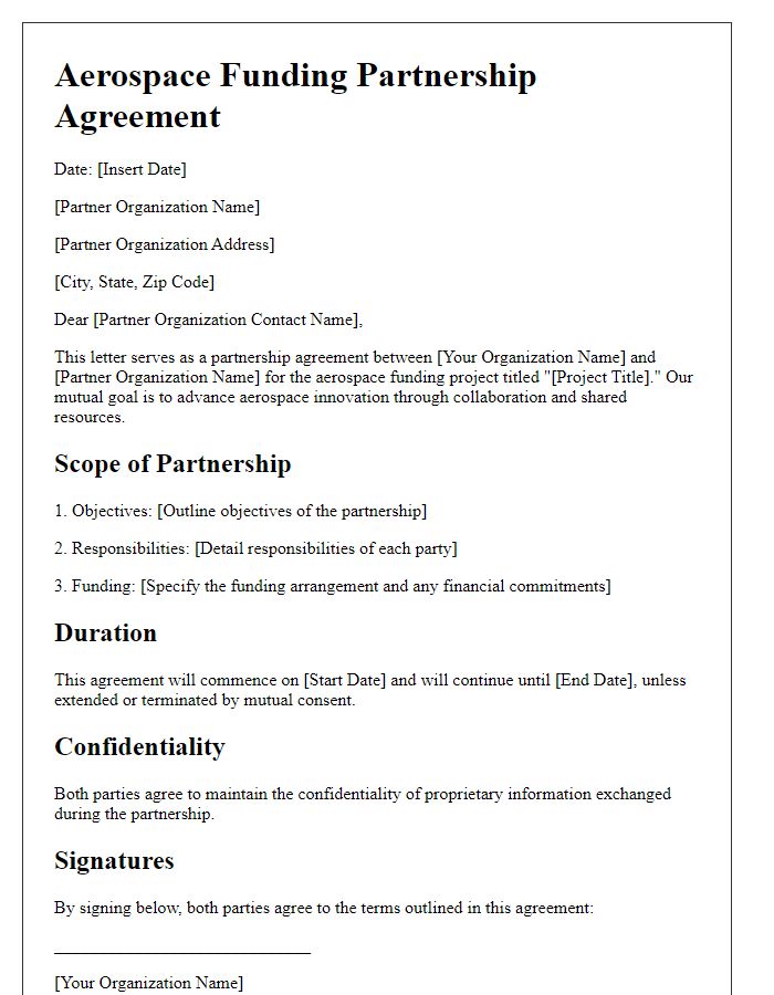 Letter template of aerospace funding partnership agreement