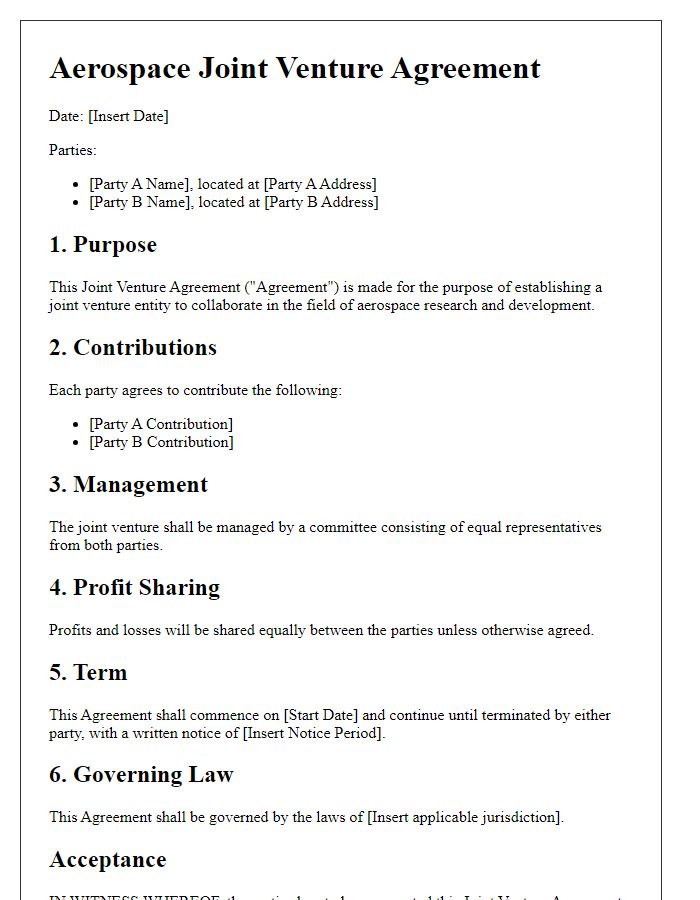 Letter template of aerospace joint venture agreement