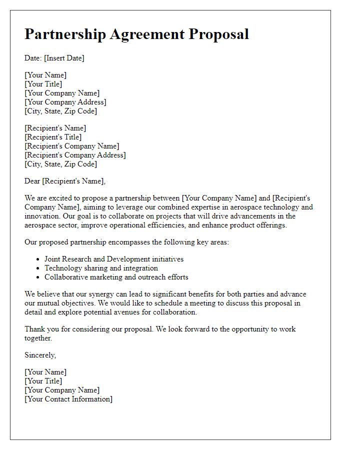 Letter template of aerospace partnership agreement proposal