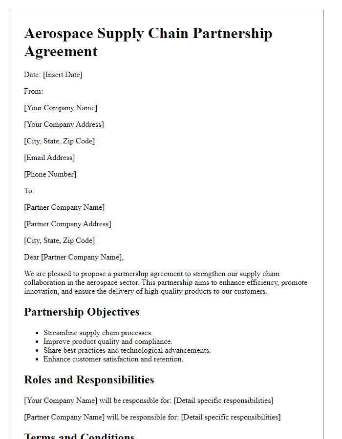 Letter template of aerospace supply chain partnership agreement