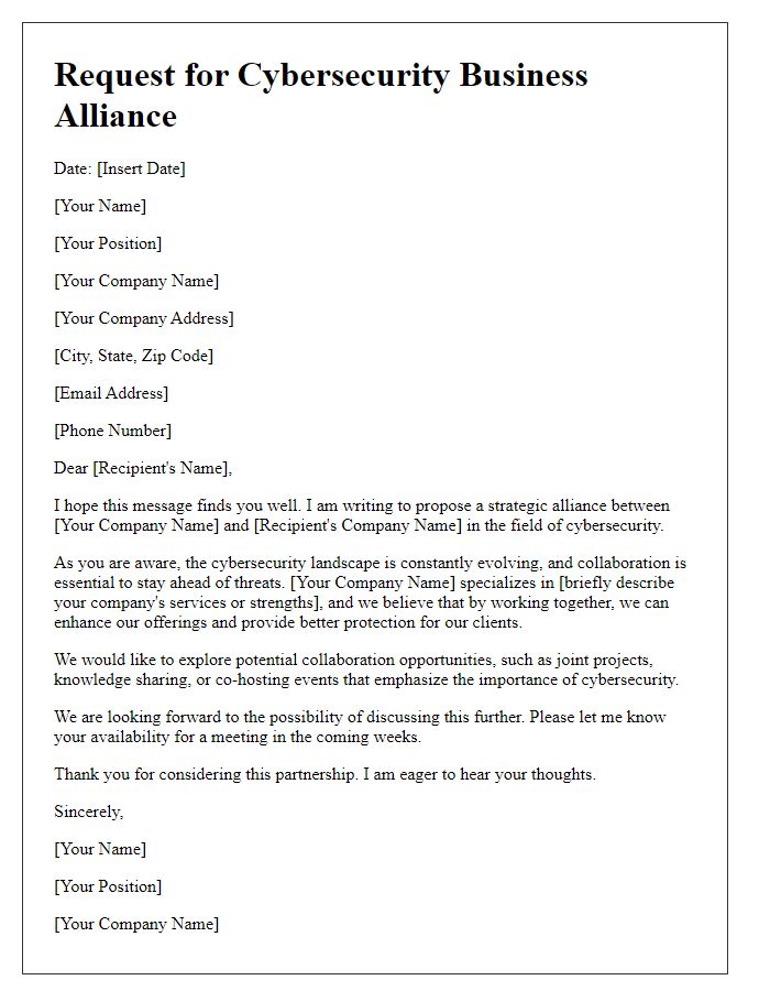 Letter template of cybersecurity business alliance request