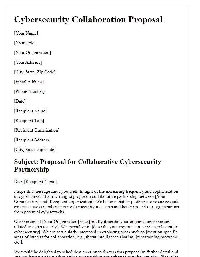 Letter template of cybersecurity collaboration proposal