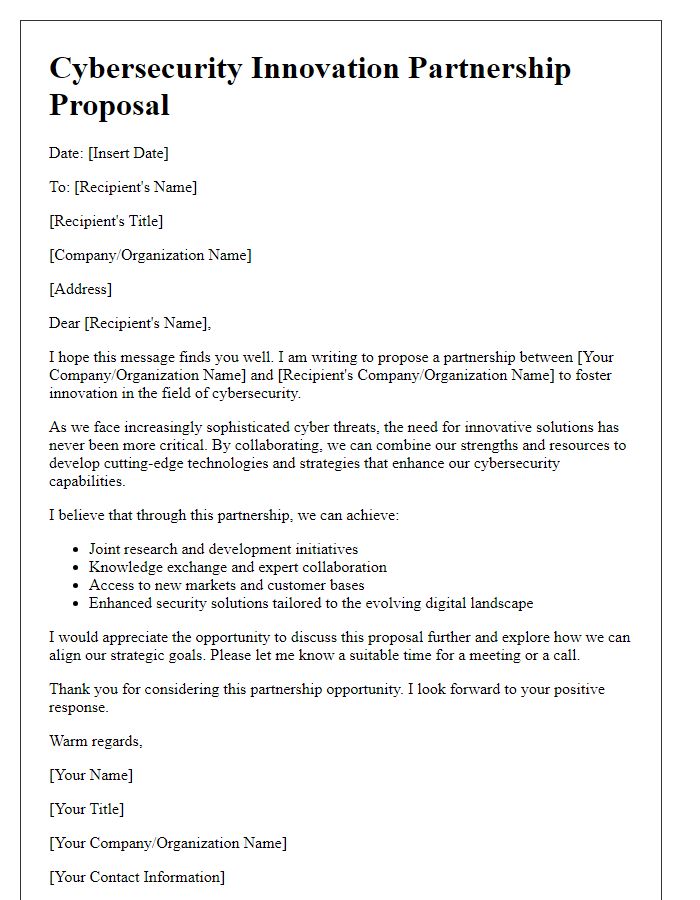 Letter template of cybersecurity innovation partnership suggestion