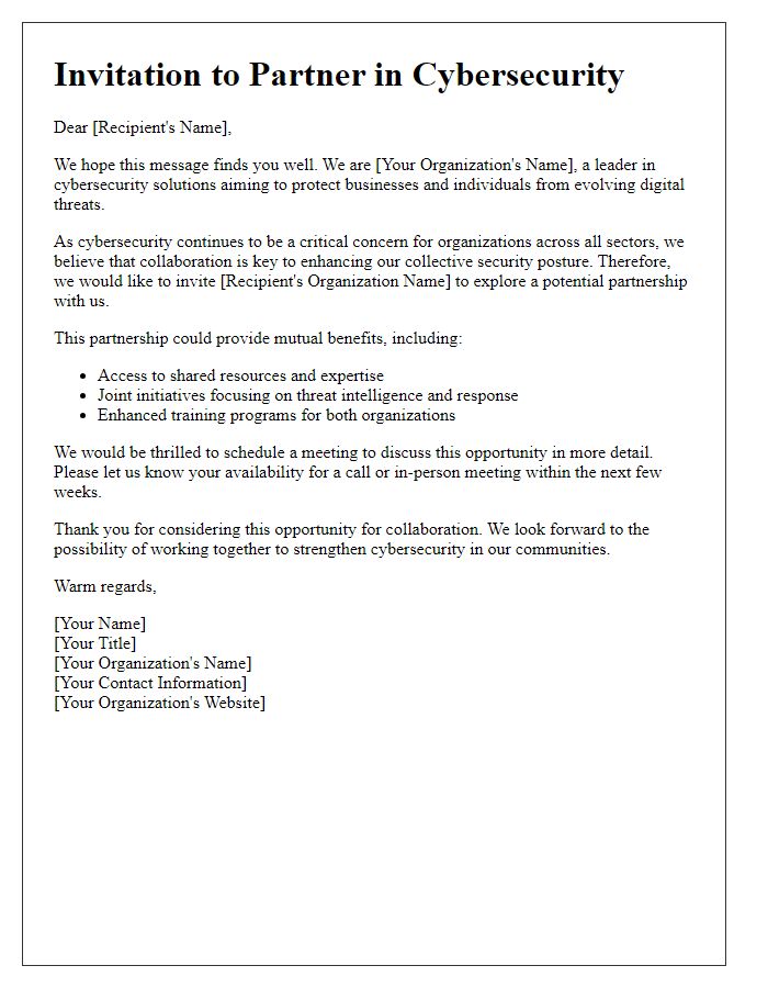 Letter template of cybersecurity partnership invitation