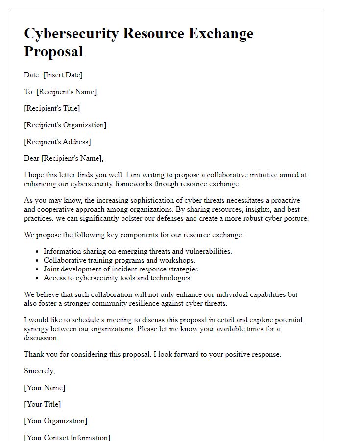 Letter template of cybersecurity resource exchange proposal