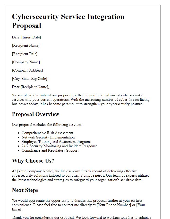 Letter template of cybersecurity service integration proposal