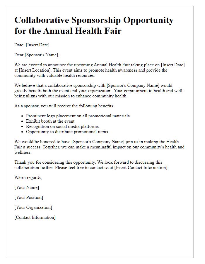 Letter template of Collaborative Sponsorship Opportunity for Health Fair