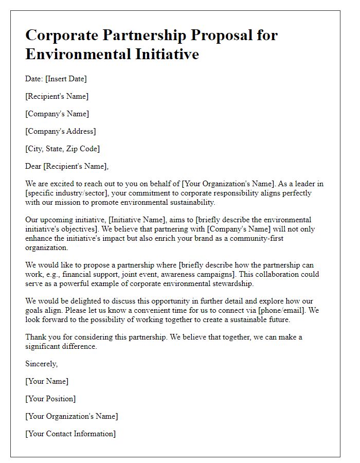 Letter template of Corporate Partnership Letter for Environmental Initiative