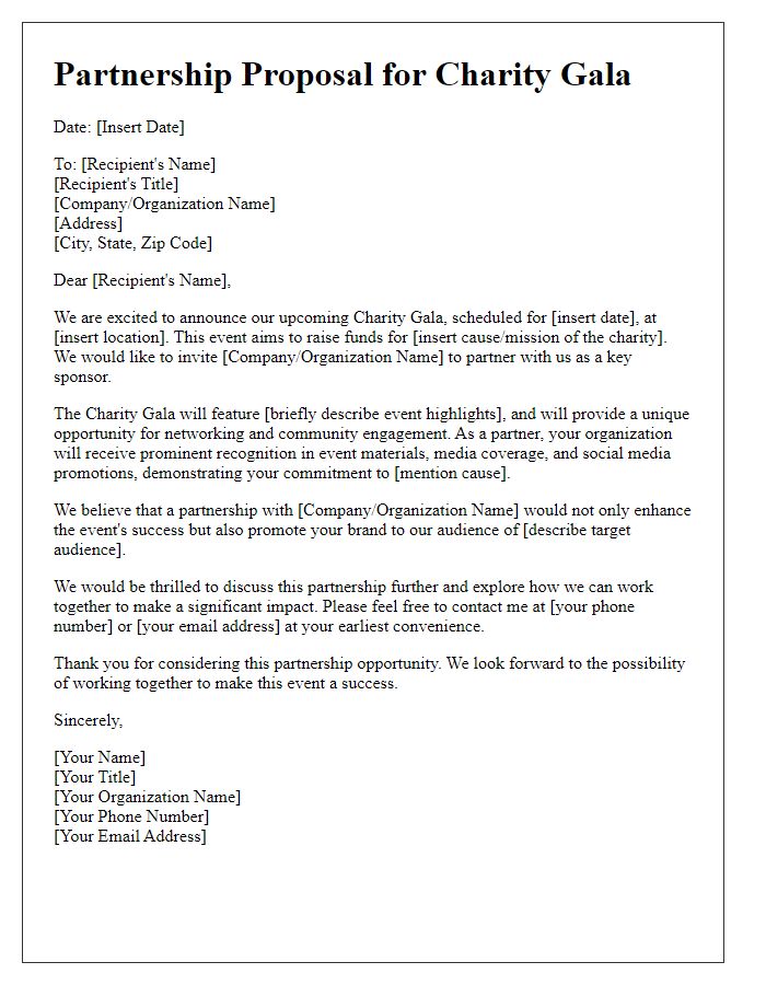 Letter template of Event Partnership Approach for Charity Gala