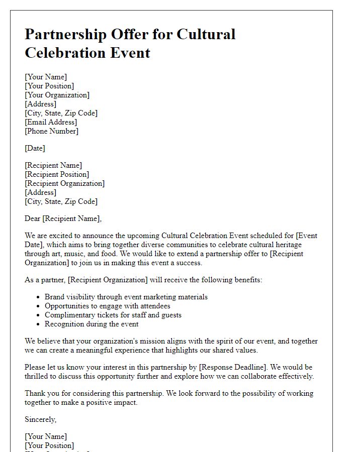 Letter template of Partnership Offer for Cultural Celebration Event