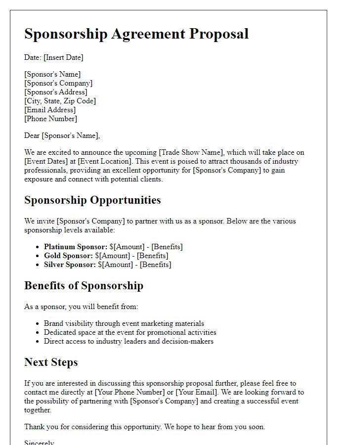 Letter template of Sponsorship Agreement Proposal for Trade Show