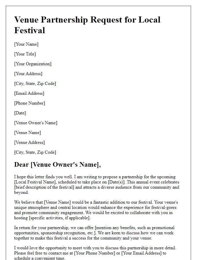 Letter template of Venue Partnership Request for Local Festival