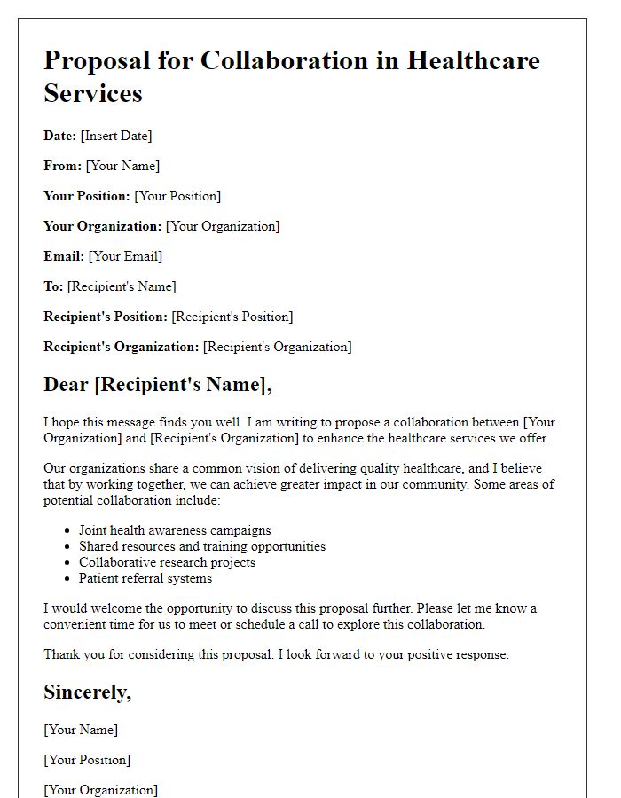 Letter template of healthcare services collaboration proposal