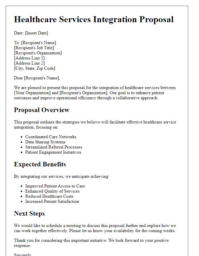 Letter template of healthcare services integration proposal