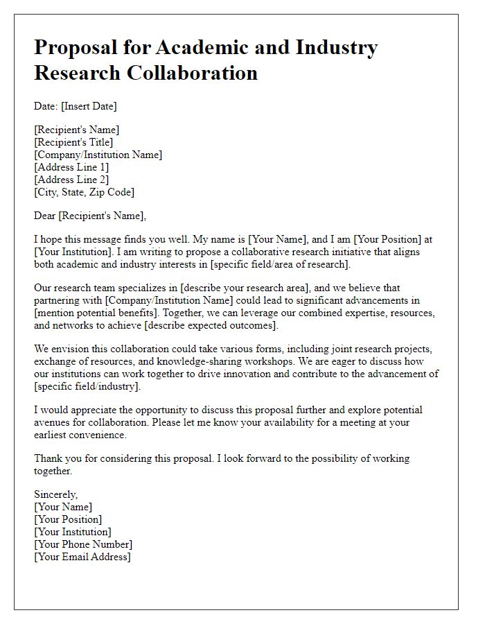 Letter template of academic and industry research collaboration proposal