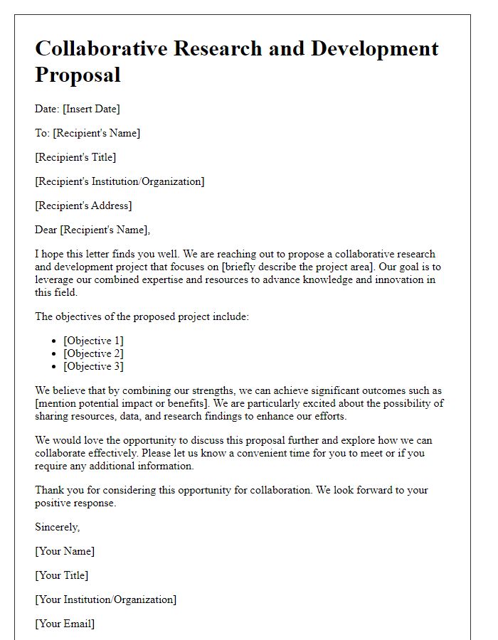 Letter template of collaborative research and development proposal