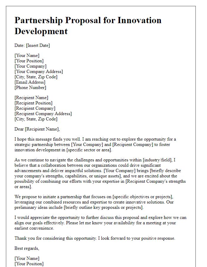 Letter template of partnership proposal for innovation development