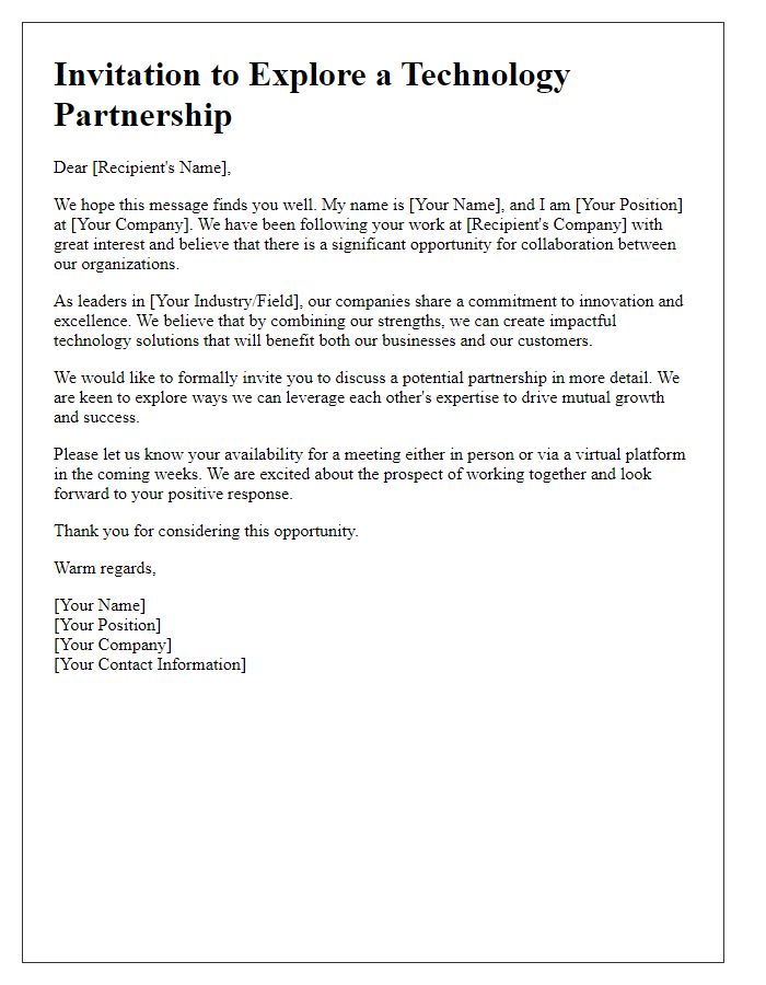 Letter template of technology partnership invitation