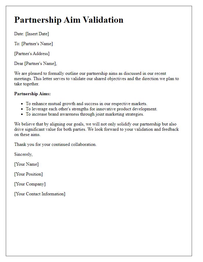 Letter template of partnership aim validation