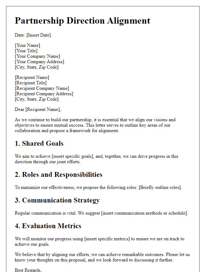 Letter template of partnership direction alignment