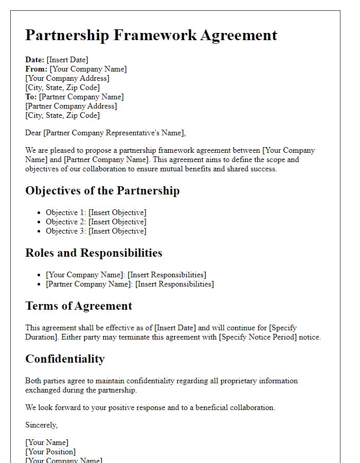 Letter template of partnership framework agreement