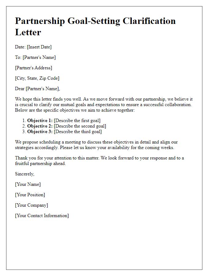 Letter template of partnership goal-setting clarification