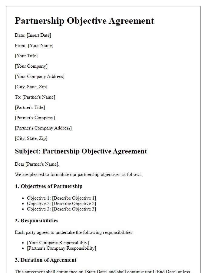 Letter template of partnership objective agreement