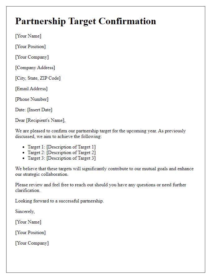 Letter template of partnership target confirmation