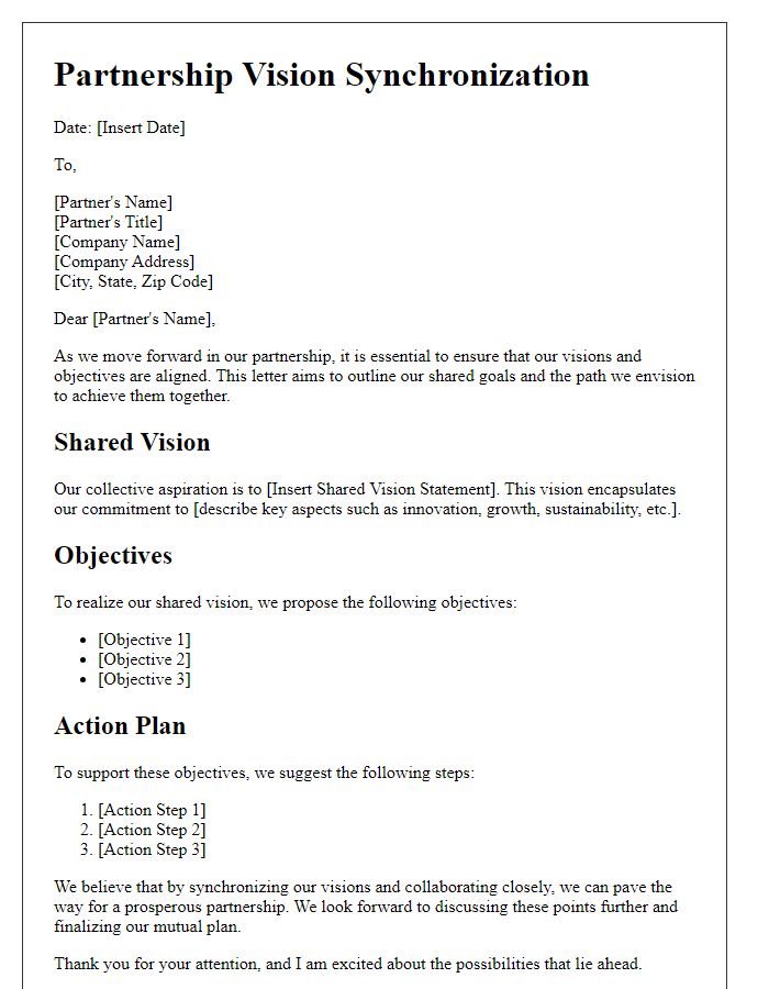 Letter template of partnership vision synchronization