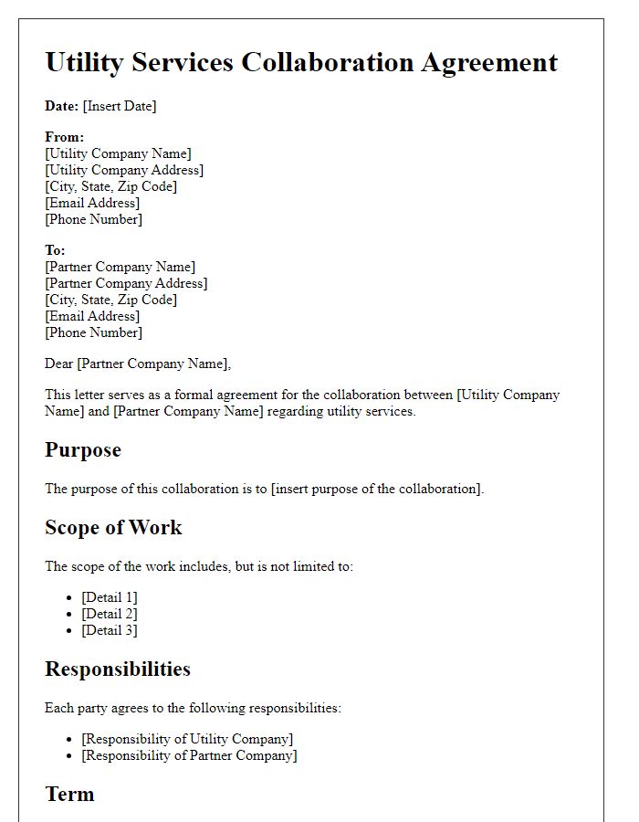 Letter template of Utility Services Collaboration Agreement