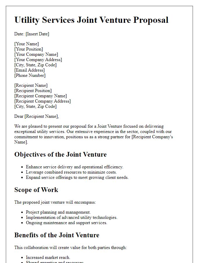 Letter template of Utility Services Joint Venture Proposal