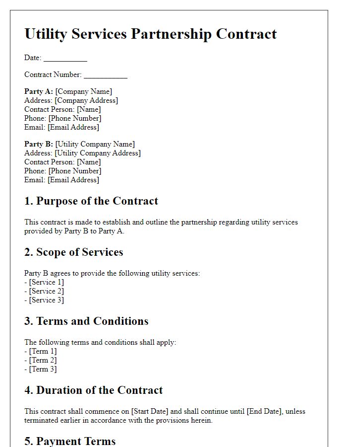 Letter template of Utility Services Partnership Contract