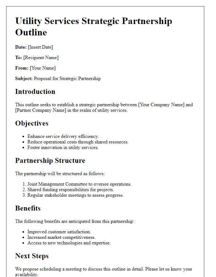 Letter template of Utility Services Strategic Partnership Outline