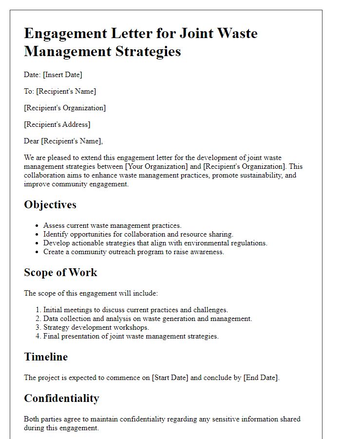 Letter template of engagement for joint waste management strategies.