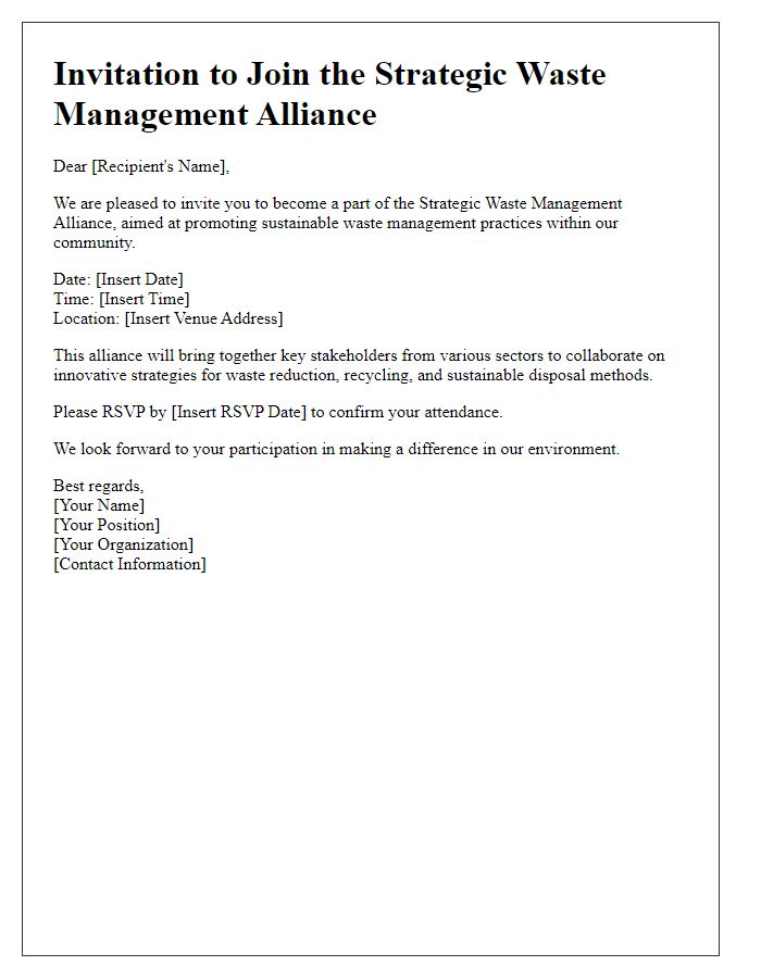 Letter template of invitation for strategic waste management alliance.