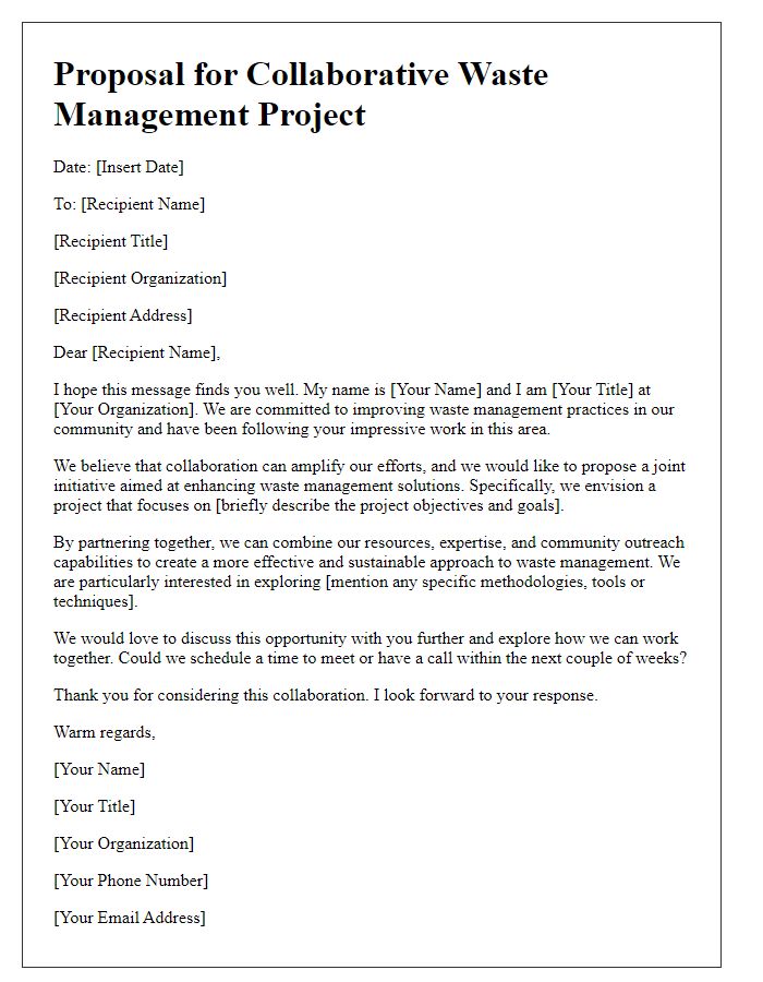 Letter template of outreach for collaborative waste management projects.