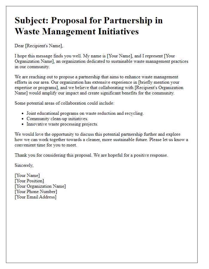 Letter template of solicitation for waste management partnership engagement.