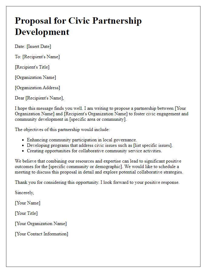 Letter template of civic partnership development proposal