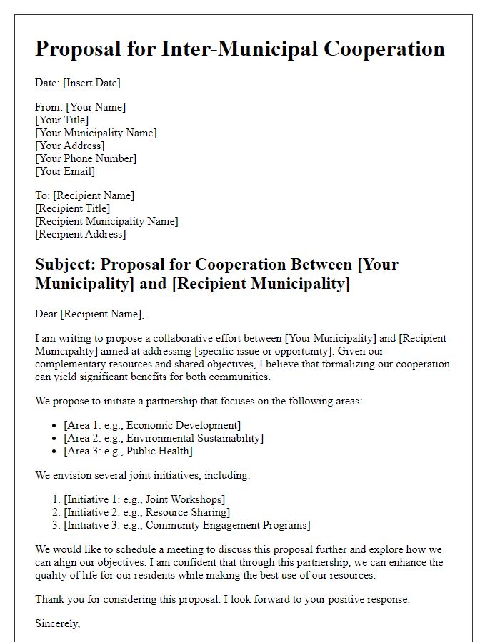 Letter template of inter-municipal cooperation proposal