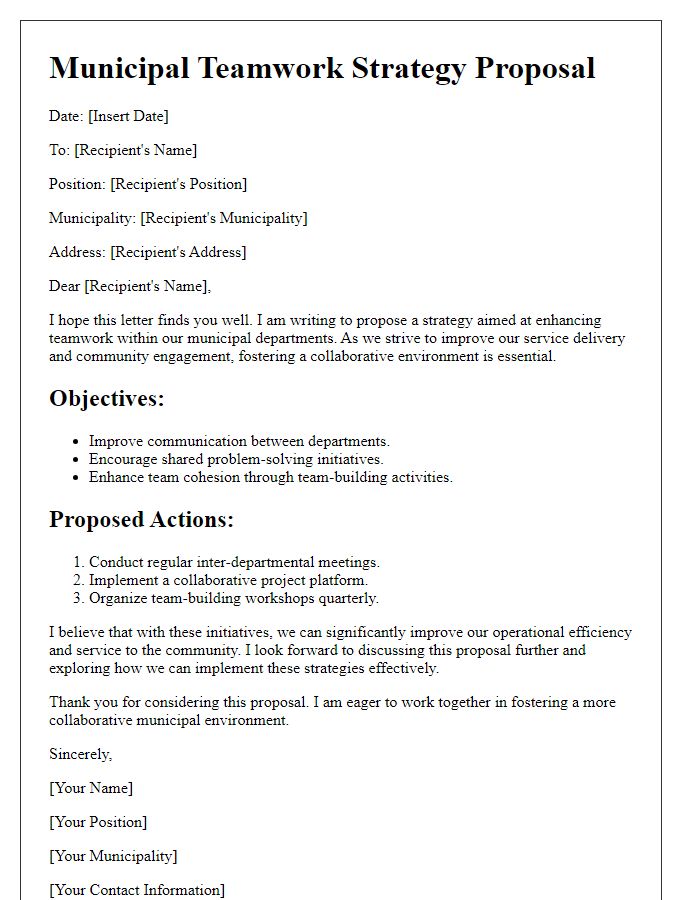 Letter template of municipal teamwork strategy proposal