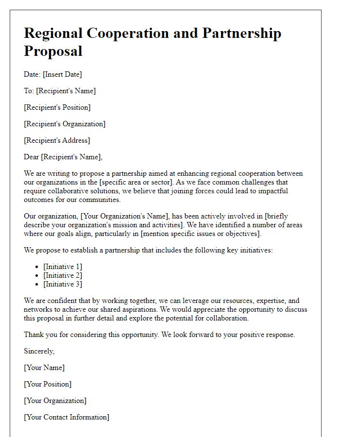 Letter template of regional cooperation and partnership proposal