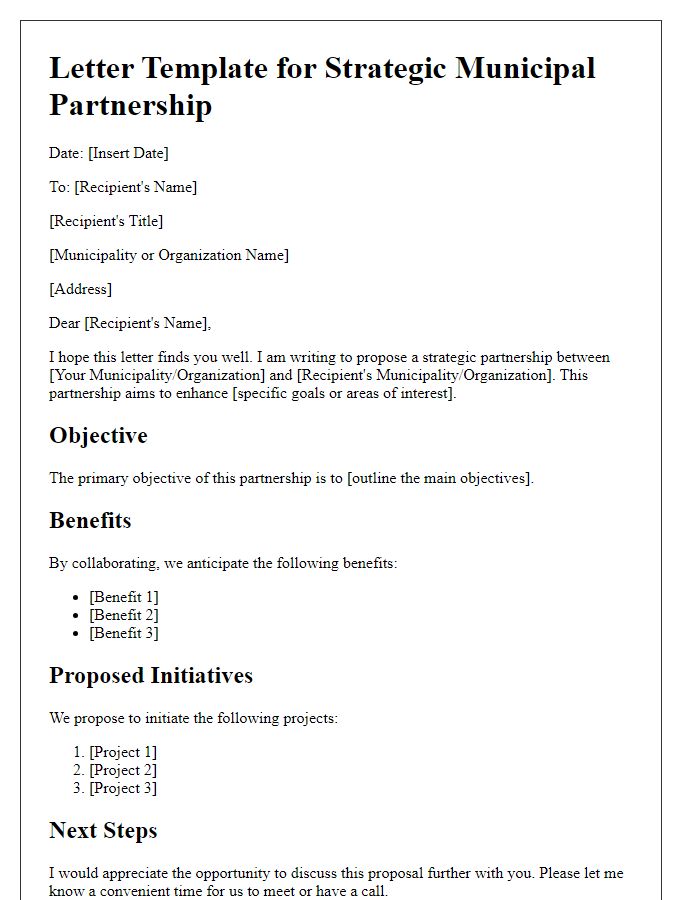 Letter template of strategic municipal partnership outline