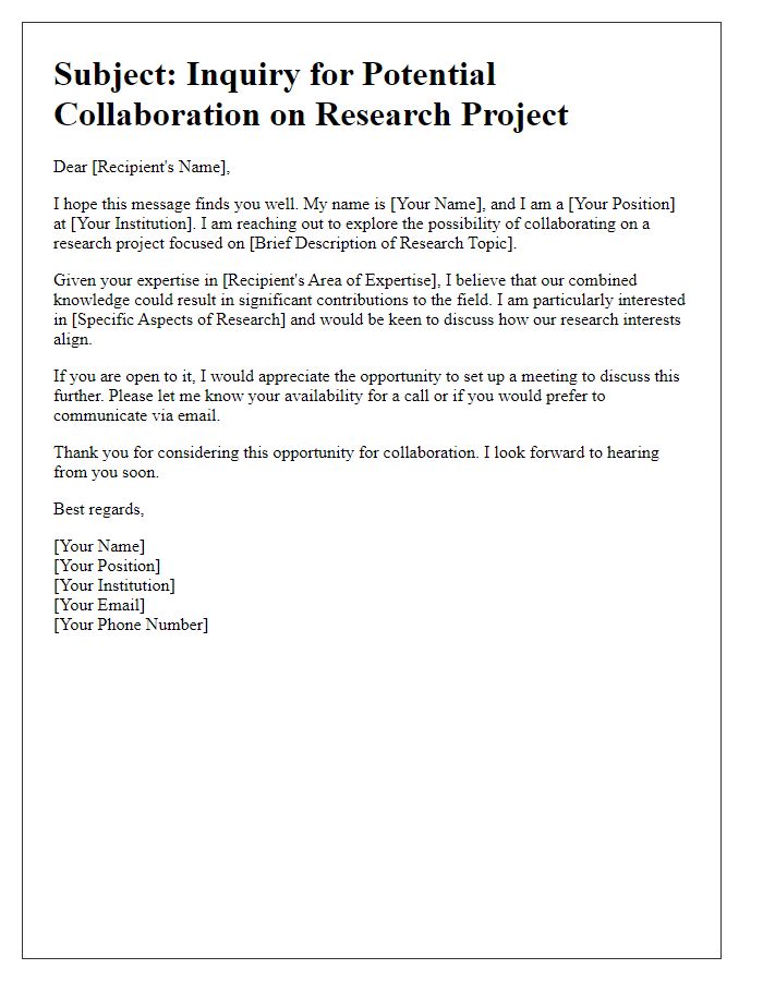 Letter template of collaborative academic research inquiry