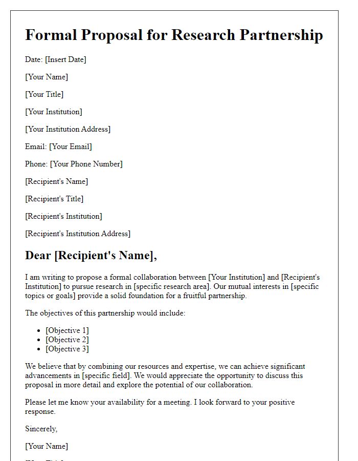 Letter template of formal academic research partnership proposal