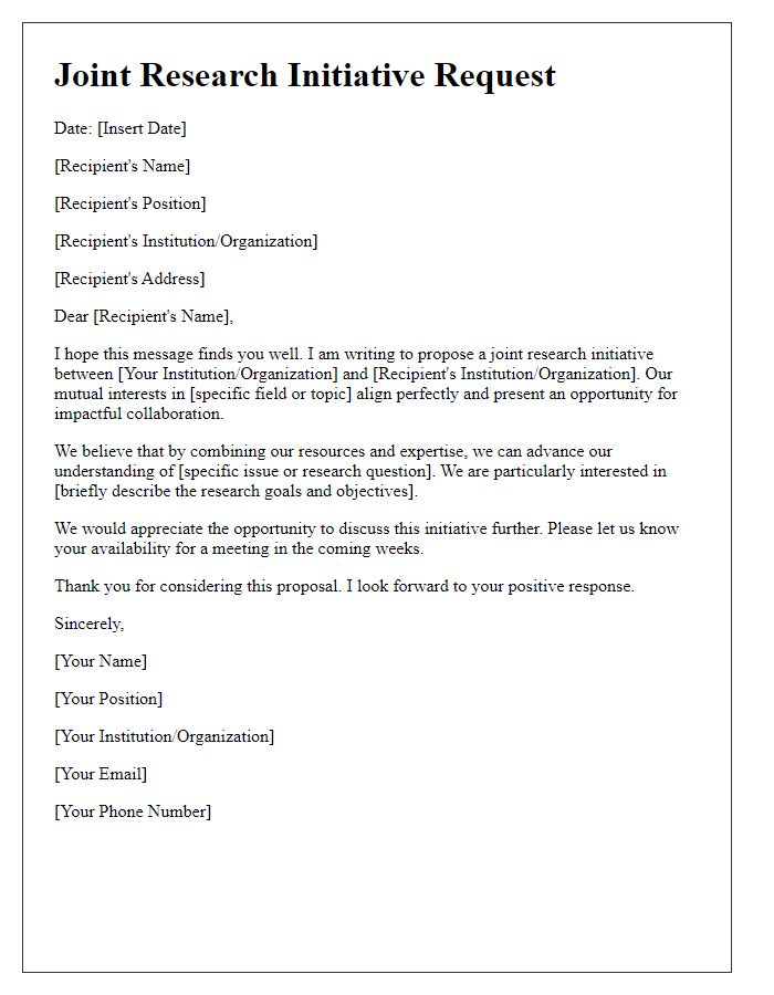 Letter template of joint research initiative request