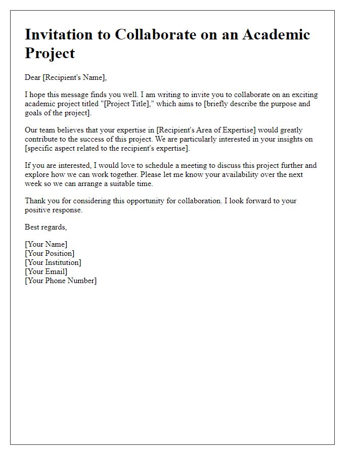 Letter template of shared academic project invitation