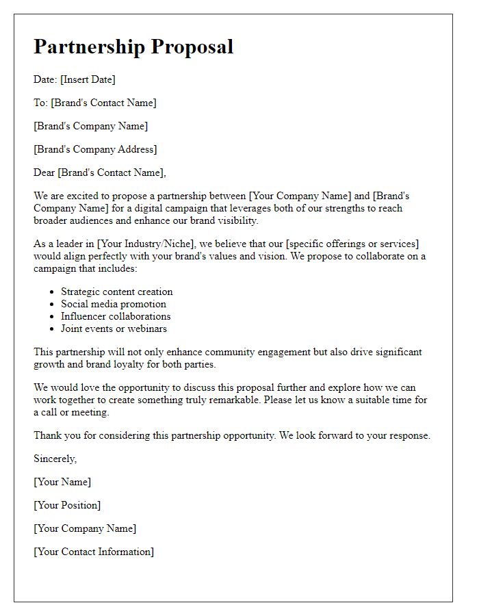 Letter template of brand partnership for digital campaigns